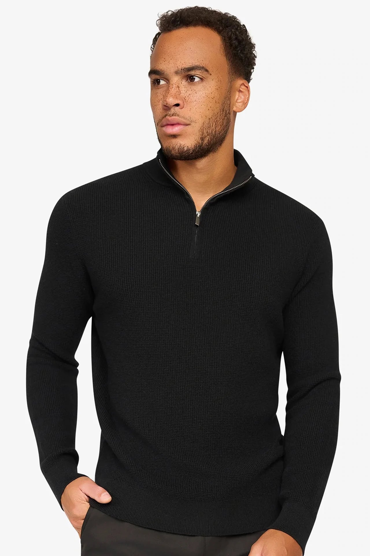 Peak Waffel-Pullover mit Reißverschluss Schwarz