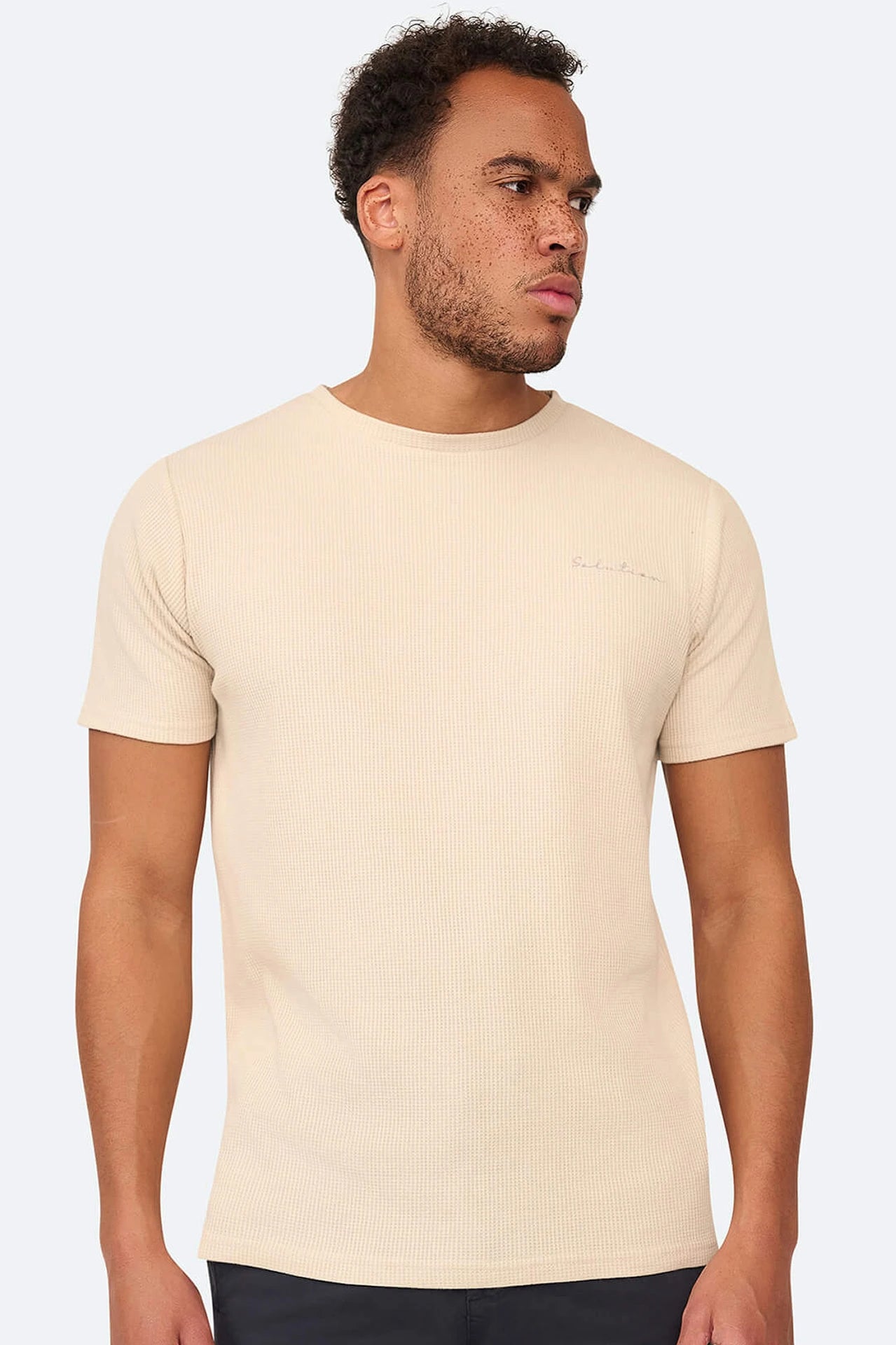 T-Shirt mit Gitter-Waffelmuster Beige