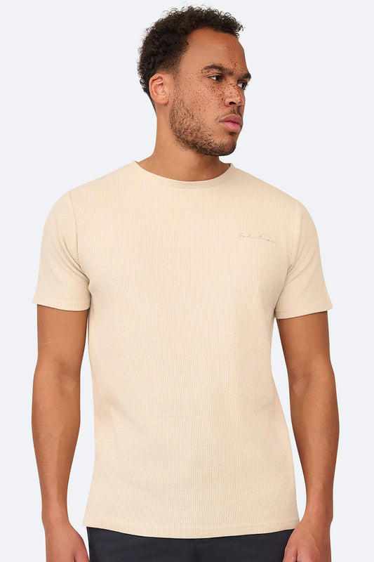 T-Shirt mit Gitter-Waffelmuster Beige