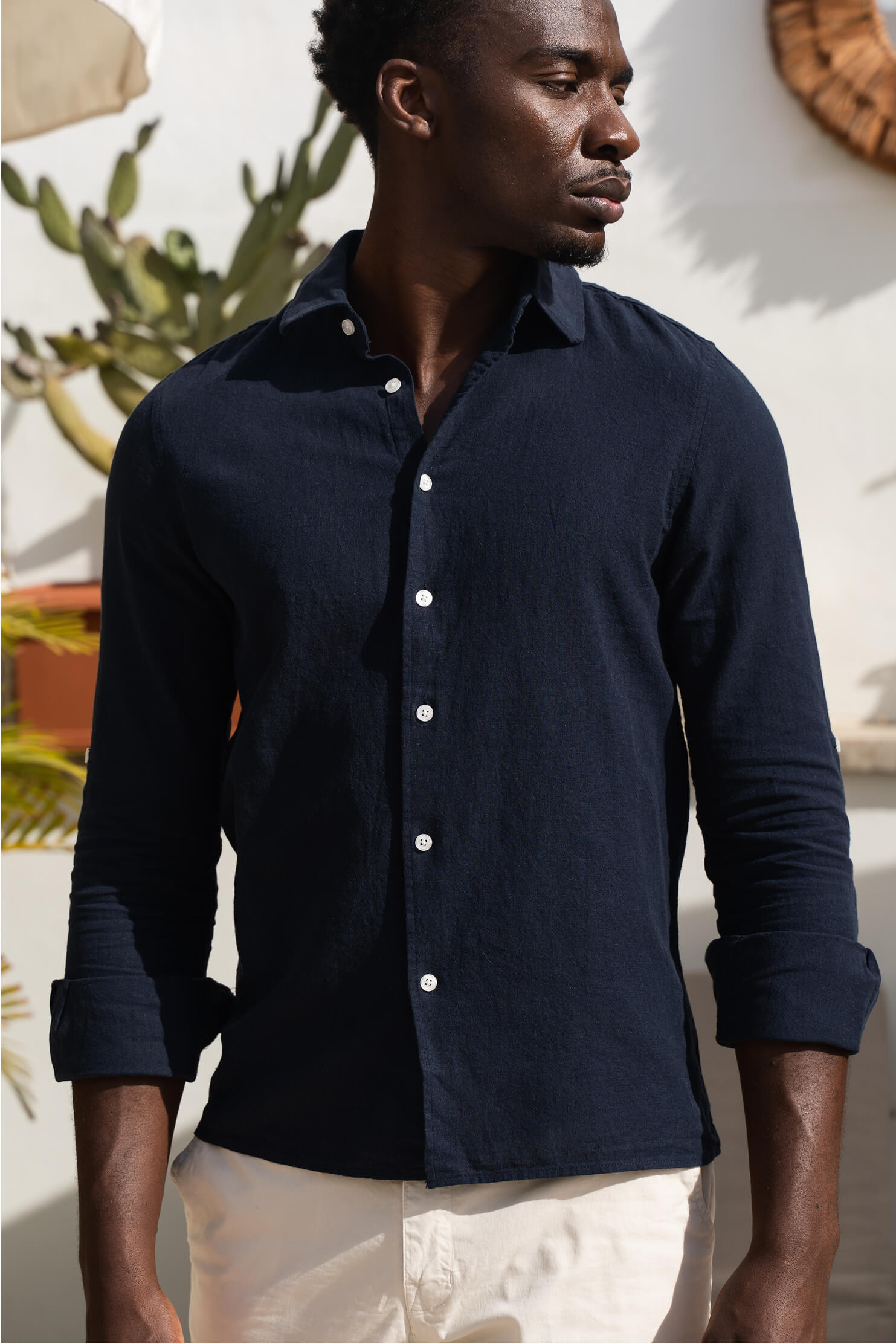 Leinenhemd Lean Navy