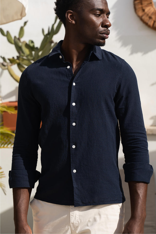 Leinenhemd Lean Navy