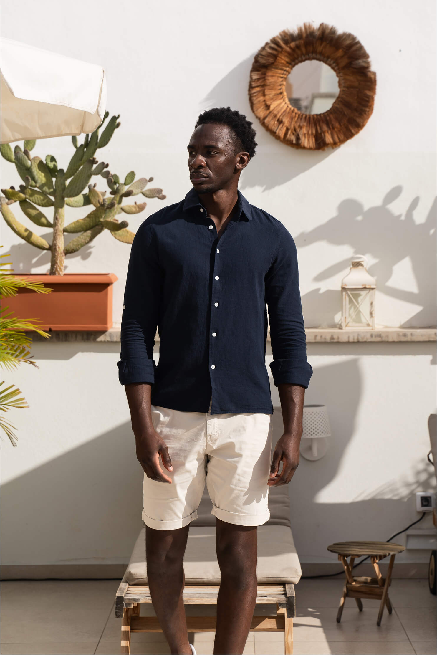 Leinenhemd Lean Navy