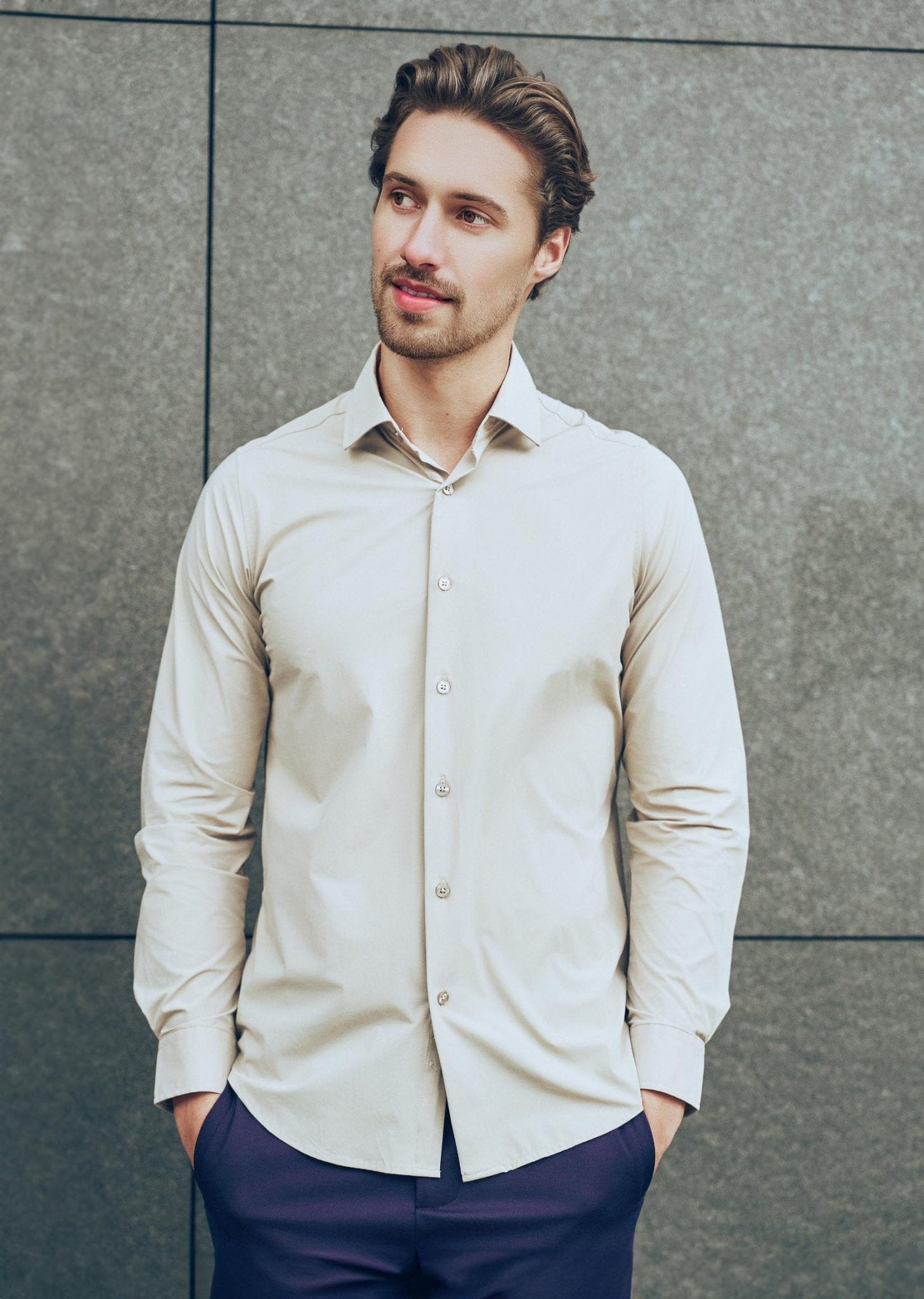 Stretch shirt Felix Beige - Solution Clothing