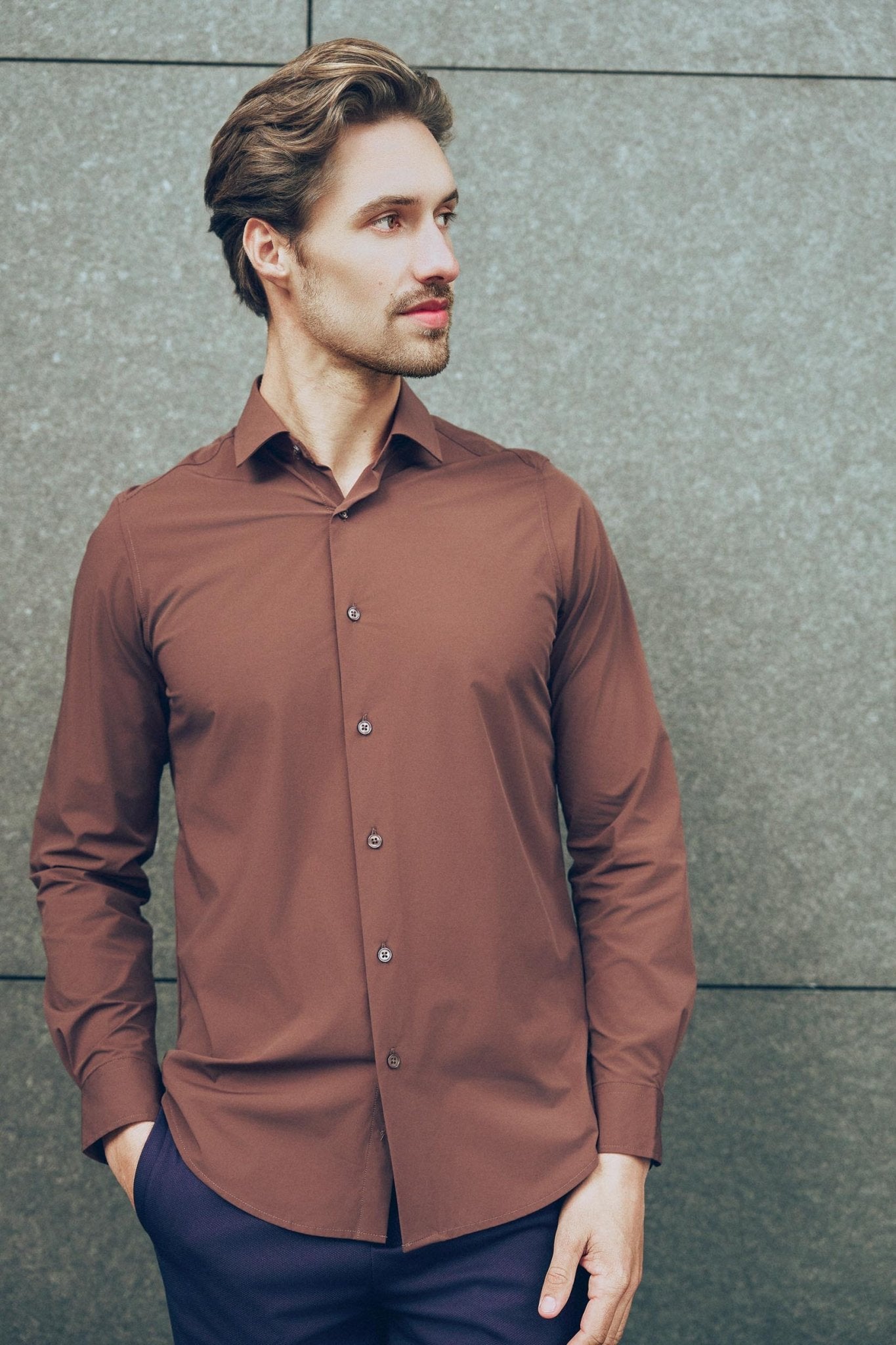 Stretch shirt Felix Brown - Solution Clothing